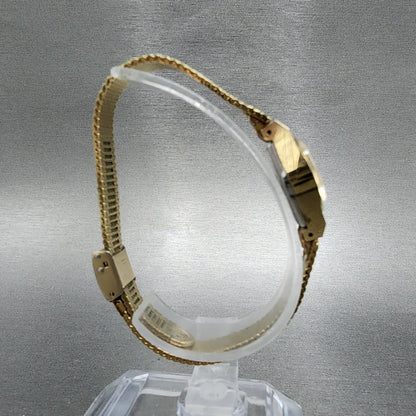 Bulova Watch Women 15mm Gold Dial Gold Tone Round Manual Wind Runs Vintage P09