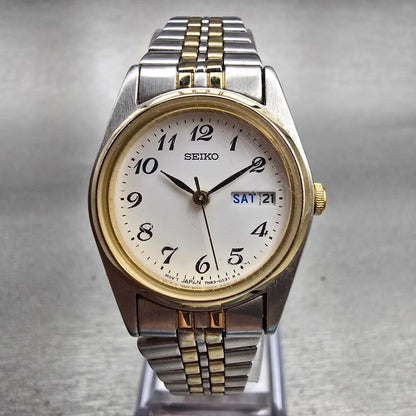 Seiko Watch Women 24mm White Dial Two Tone Daydate Round 7N83-0011 New Battery0