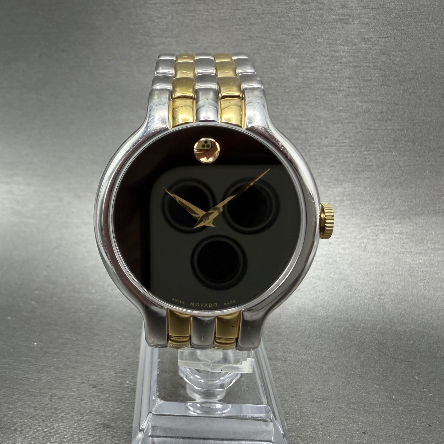 Movado Veturi Watch Men 38mm Black Dial Two Tone Round 0606932 New Battery0