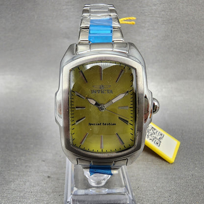 Invicta Lupah Watch Women 26mm Yellow Dial Silver Tone Rectangle 24115 New Batt0
