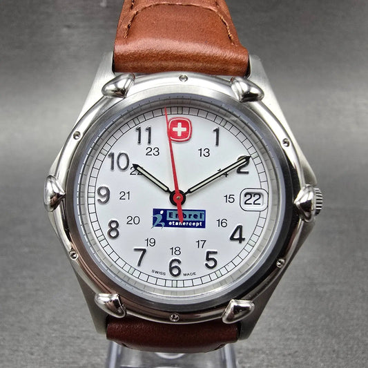 Wenger Watch Men 36mm White Dial Stainless Steel Date 095.0695 New Battery GNB0