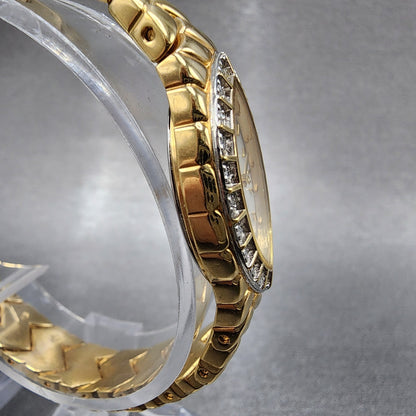 Croton Watch Women 19mm MOP Dial Gold Tone Crystal Bezel Oval new Battery3