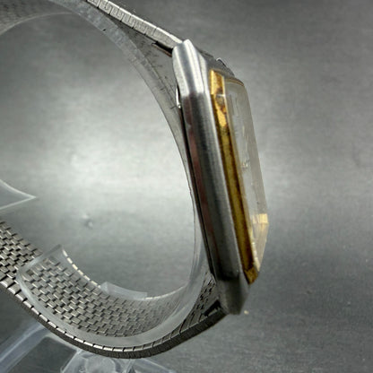 Seiko Tank Watch Men 29mm Silver Dial Two Tone Rectangle 6030-5430 New Battery 23