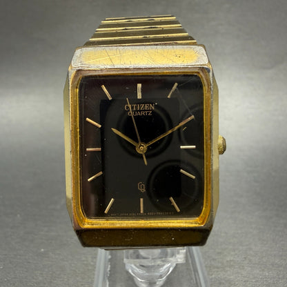 Citizen CQ Tank Watch Men 26mm Black Dial Gold Tone Rectangle 4031-T11639 PARTS0