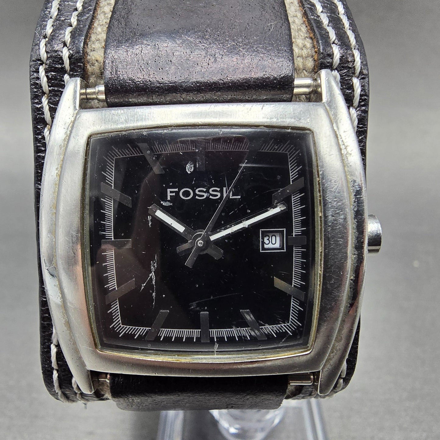 Fossil Watch Women 33mm Black Dial Silver Tone Date Rectangle JR-9777 NewBattery0