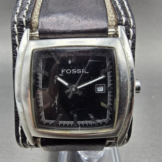 Fossil Watch Women 33mm Black Dial Silver Tone Date Rectangle JR-9777 NewBattery0