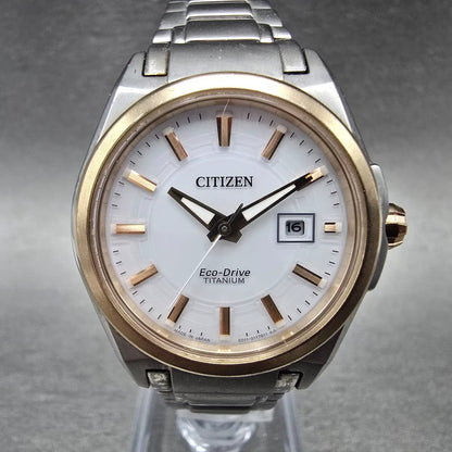 Citizen Eco-Drive Watch Women 32mm White Dial Titanium Date E011-S080916 Works0