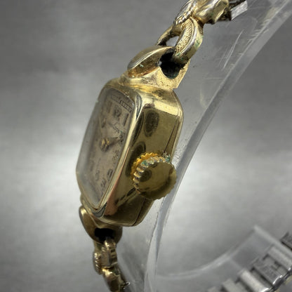 Hamilton Watch Women 14mm Cream Dial 14K Gold Filled Manual Wind Runs Rectangle2