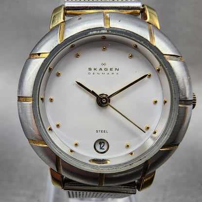 Skagen Watch Women 26mm White Dial Two Tone Round 3SGS Mesh Band New Battery1