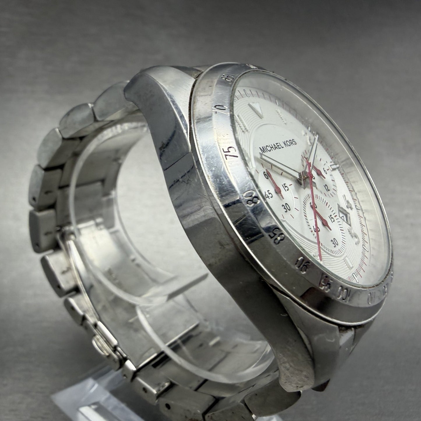Michael kors Chronograph Watch Men 45mm White Dial Steel Date MK-8131 New Batt3