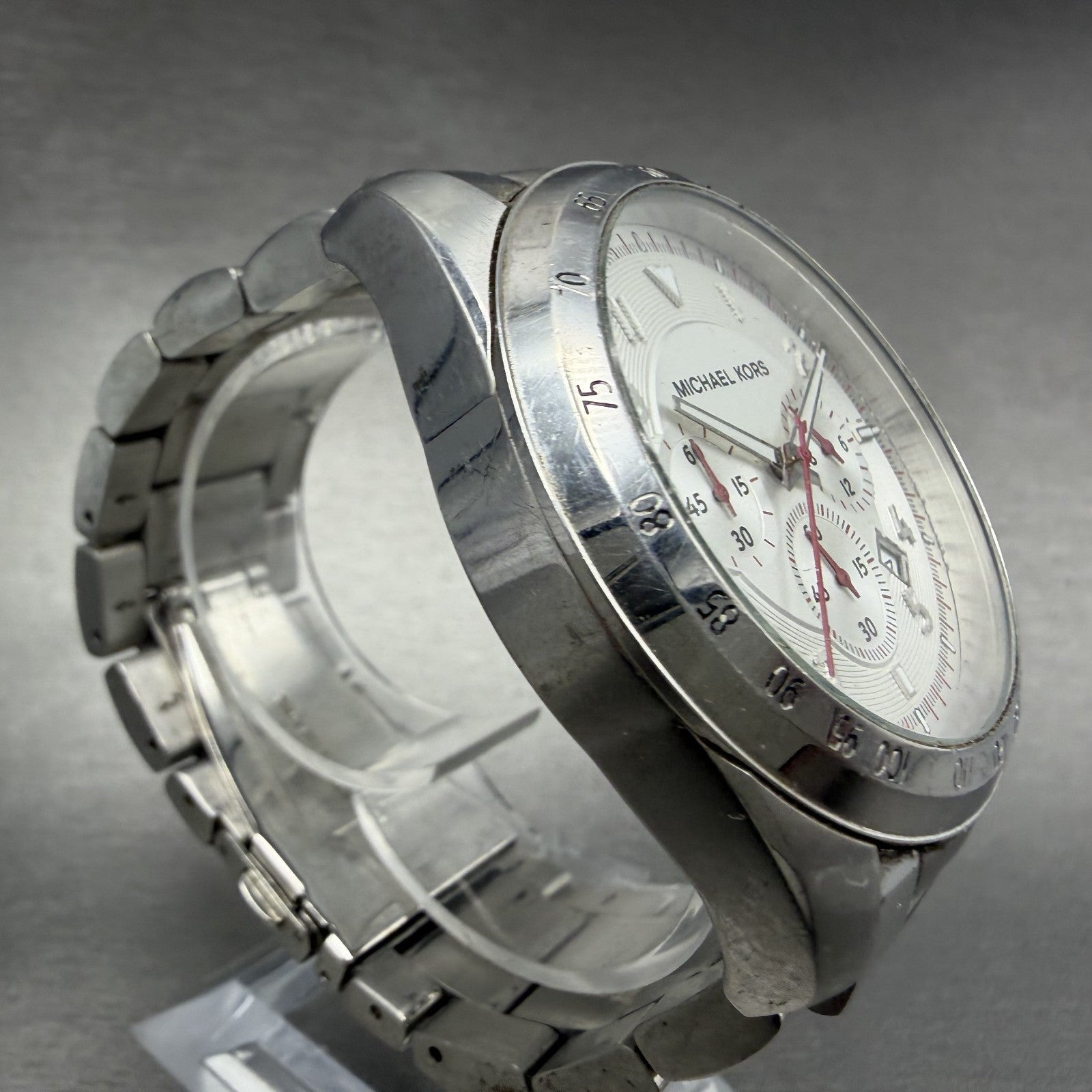 Michael kors Chronograph Watch Men 45mm White Dial Steel Date MK-8131 New Batt3