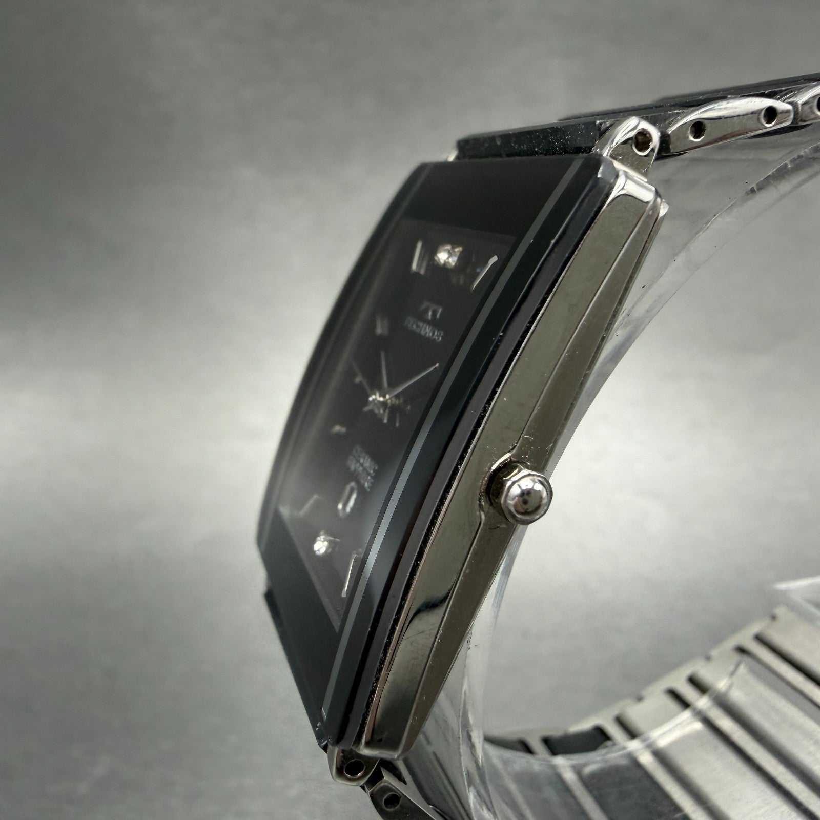 Technos Tank Watch Men 28mm Black Dial Ceramic Steel Date Rectangle New BatteryA2