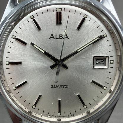 Seiko Alba Watch Men 36mm Silver Dial Silver Tone Date Y142-8160 New Battery VTG1