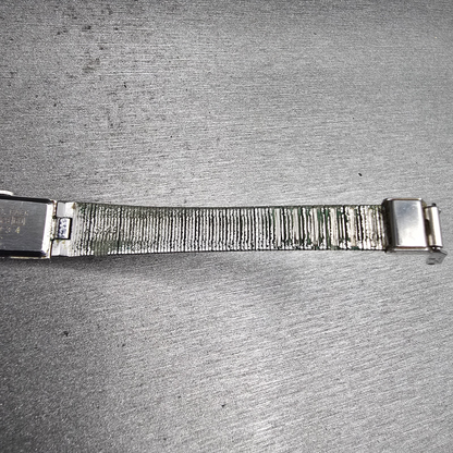 Seiko Watch Women 12mm Silver Dial Silver Rectangle 2E20-5029 New Battery VTG J112