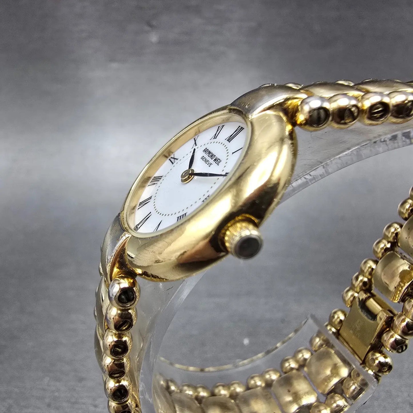 Raymond Weil Watch Women 23mm White Dial Gold Plated Round 5839 New Battery JBKJ2