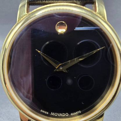 Movado Museum Watch Men 38mm Black Dial Gold Tone Round MO.01.1.34.6002 New Batt2