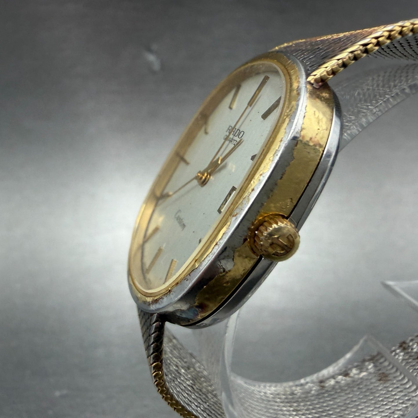 Rado Custom Watch Men 31mm Silver Dial Gold Tone Date oval 729.5047.2 PARTS3