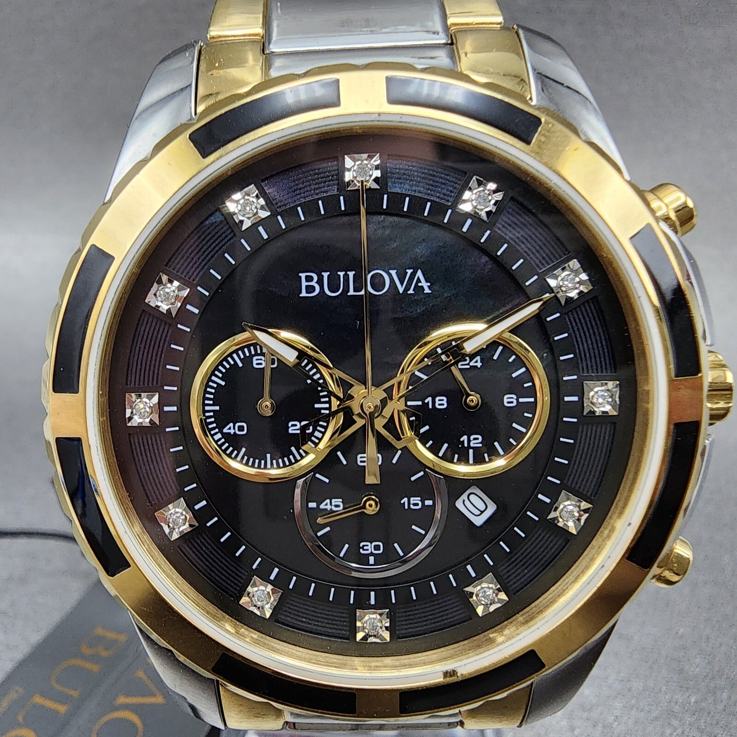 Bulova Chronograph Watch Men 44mm MOP Dial Two Tone Date Round 98D1321