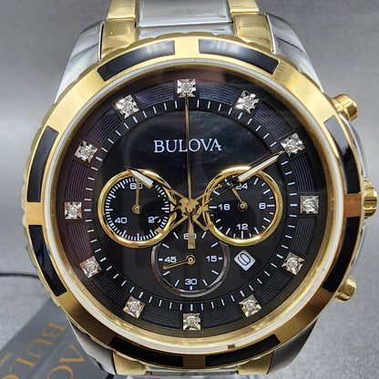 Bulova Chronograph Watch Men 44mm MOP Dial Two Tone Date Round 98D1321