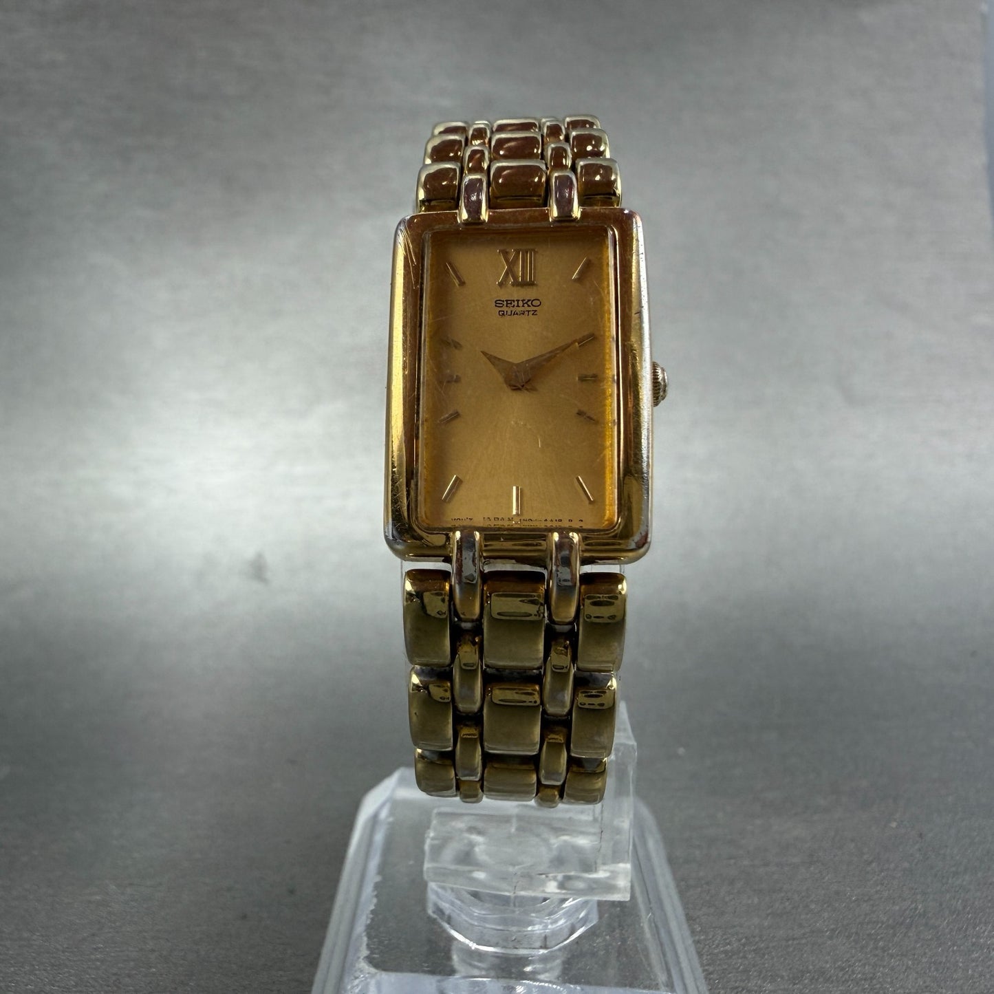 Seiko Tank Watch Women 17mm Champagne Dial Gold Tone 1N00-6B79 New Battery VTG5