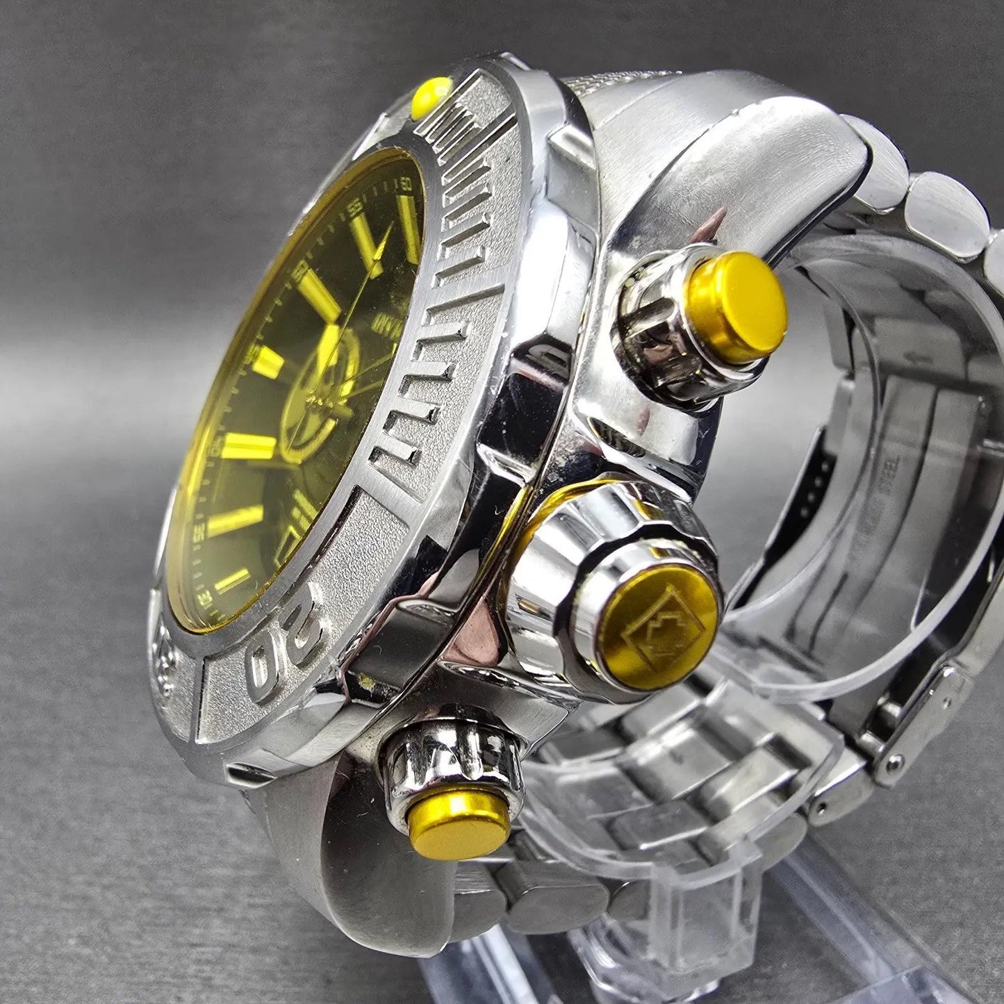 Invicta Coalition Forces Radar Chronograph Watch Men 59mm Yellow Dial Steel Runs2