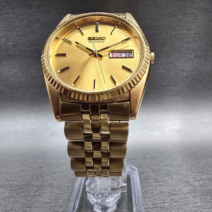 Seiko President Watch Men 35mm Gold Dial Gold  Daydate 7N43-8111 New Battery JP25