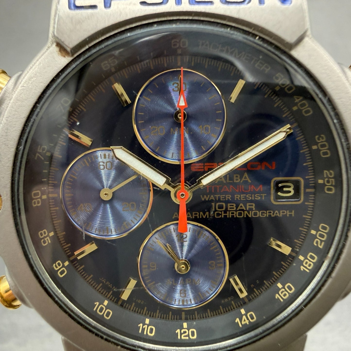 Seiko Alba Epsilon Chronograph Watch Men 41mm Blue Dial Titanium Date New Batt1