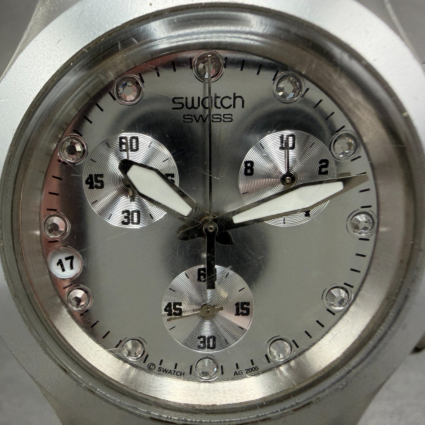 Swatch Irony Diaphane Full Blooded Watch Men 43mm Silver Dial Steel Date New Bat1