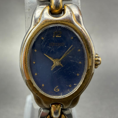 Seiko Watch Women 19mm Blue Dial Two Tone Oval Vintage 1N01-5B09 New Battery1