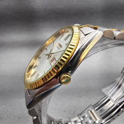 Seiko President Watch Men 35mm Silver Dial Two Tone Daydate 7N43-8111 New Batt2