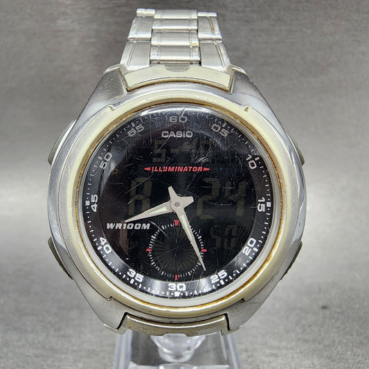 Casio Illuminator Aq160 Watch Men 43mm Digital Black Dial Silver Tone New Batt0