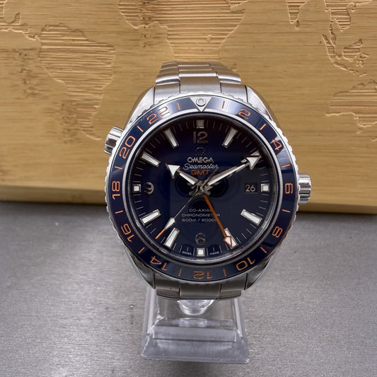 Omega Seamaster Planet Ocean GMT Watch Men 44mm Blue Dial Steel Date Auto W/Box0