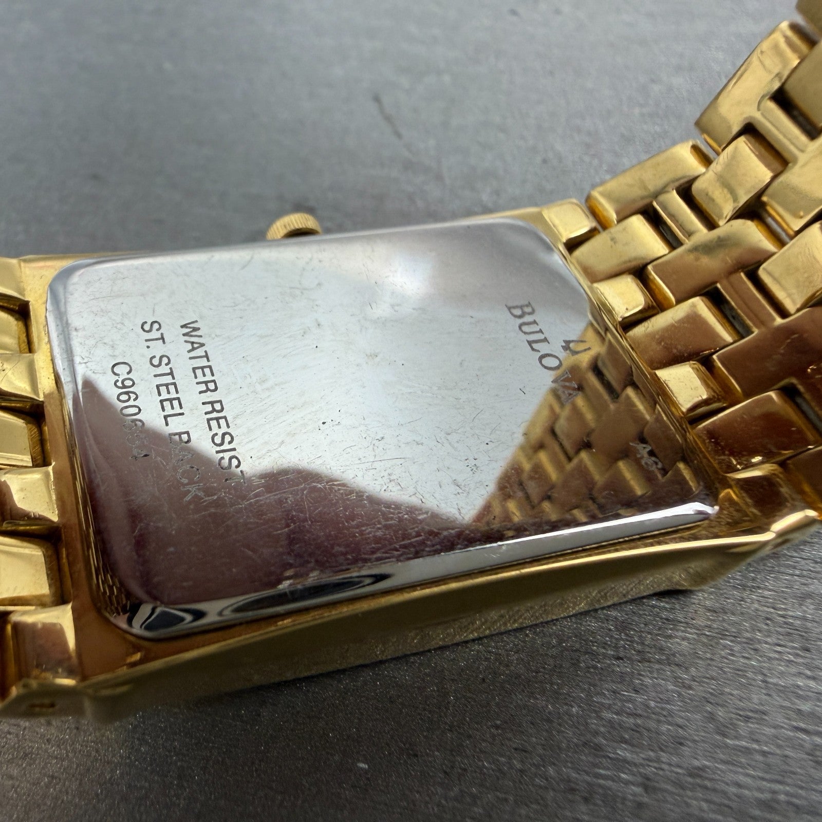 Bulova Tank Watch Men 25mm Black Dial Gold Tone Rectangle 97F61 New Battery9