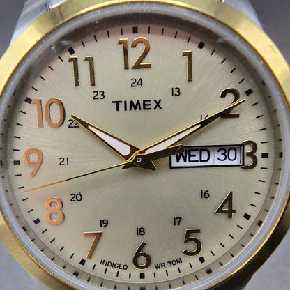 Timex South Street Sport Watch Men 36mm Silver Dial Two Tone Daydate New Batt 891