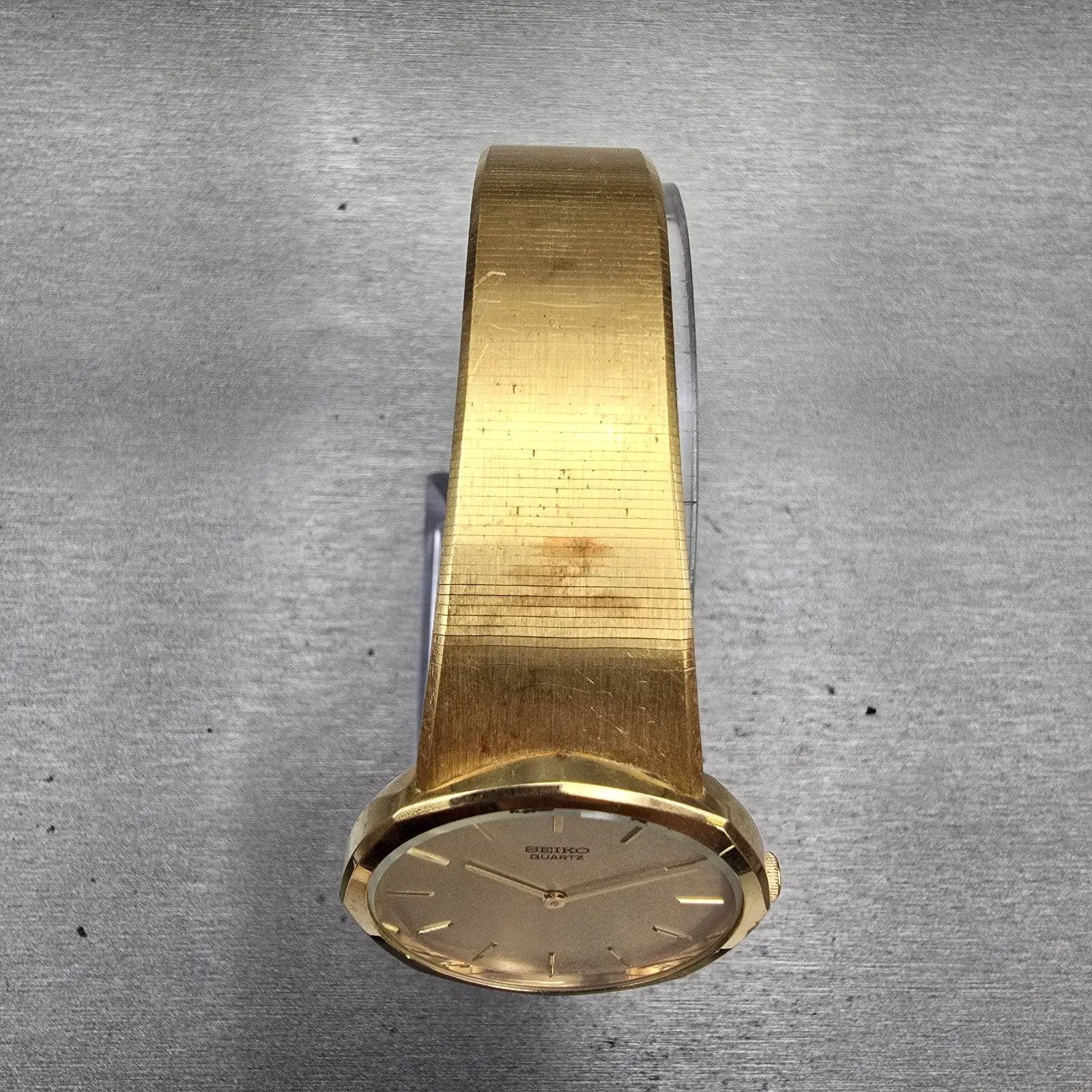 Seiko Watch Men 32mm Champagne Dial Gold Tone Round 7430-6009 New Battery VTG4