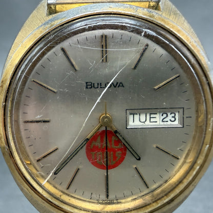 Bulova Automatic Watch Men 36mm Champagne Dial Gold Tone Daydate 57036 PARTS VTG2