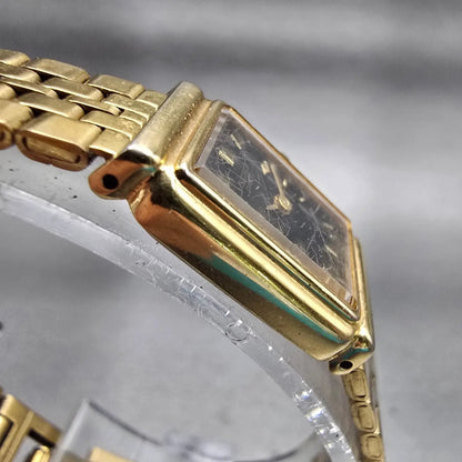 Seiko Watch Women 14mm Black Dial Gold Tone Rectangle 1F20-5B89 New Battery VTG3