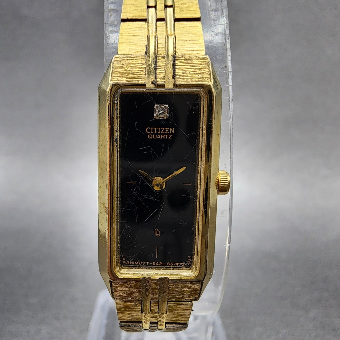 Citizen Tank Watch Women 13mm Black Dial Gold Tone Rectangle 5421S18523 New Bat1