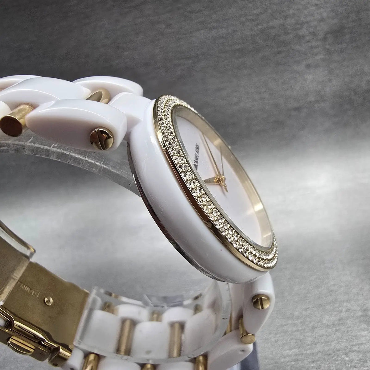Michael Kors Delray Watch Women 35mm White Dial Gemmed Round MK4315 New Battery3