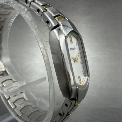Seiko Watch Women 14mm Silver Dial Two Tone Rectangle 2e20-0at0 New Battery JUHO3