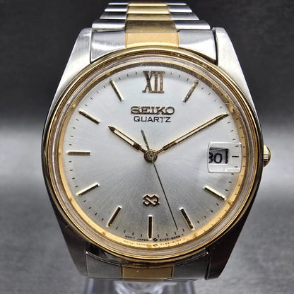 Seiko SQ Watch Men 33mm Silver Dial Two Tone Date Round 5Y22-6009 New Battery1