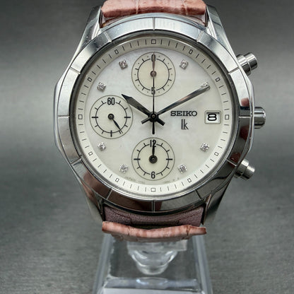 Seiko Lukia Chronograph Watch Women 35mm MOP dial Steel Date 7T92-0BV0 New Bat0