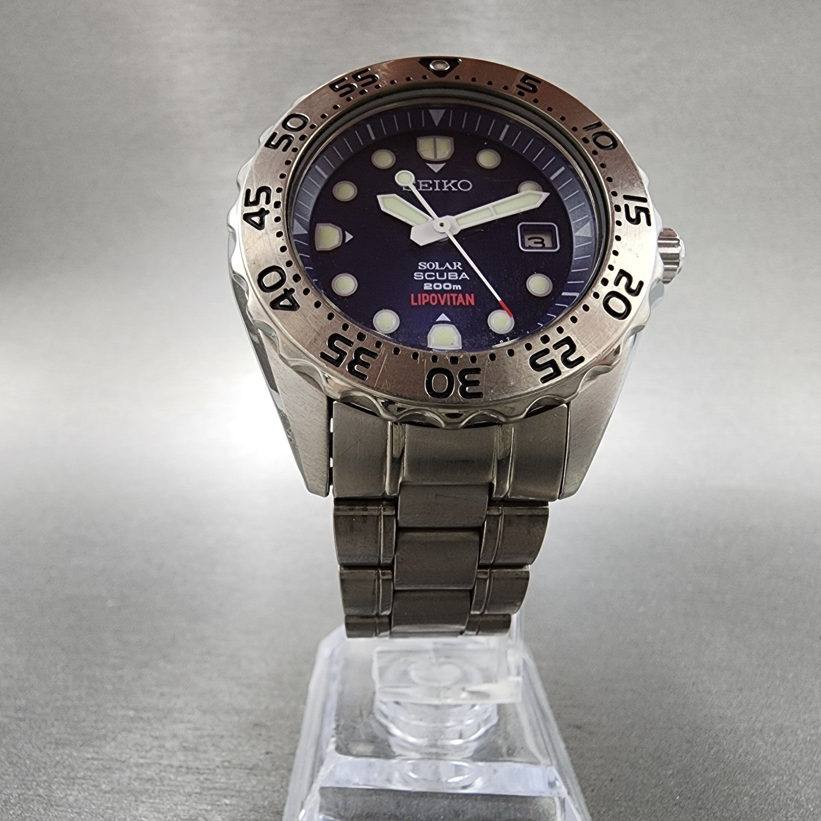 Seiko Prospex Diver Watch Men 41mm Blue Dial Titanium Date Solar V1450AH0 Runs6