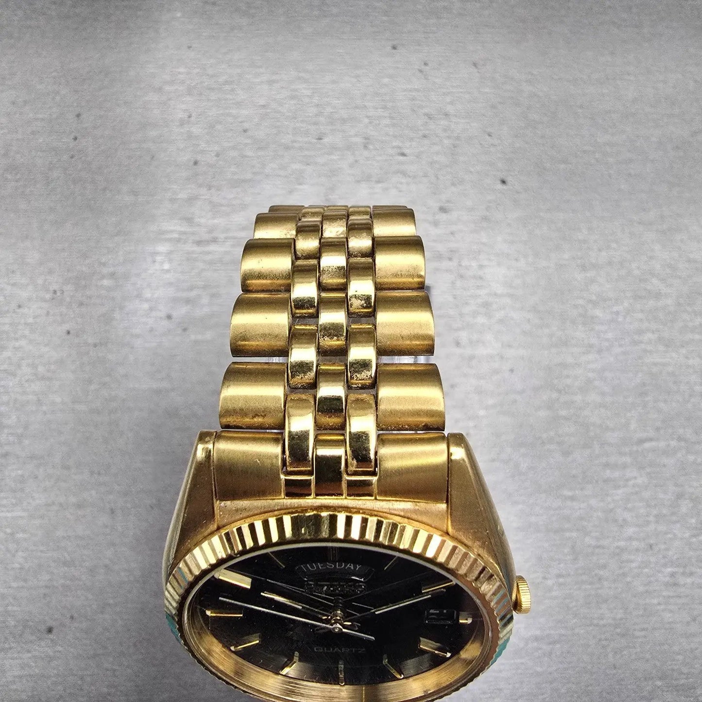 Seiko President Watch Men 36mm Black Dial Gold Tone Daydate 7N43-8111 New Batt4