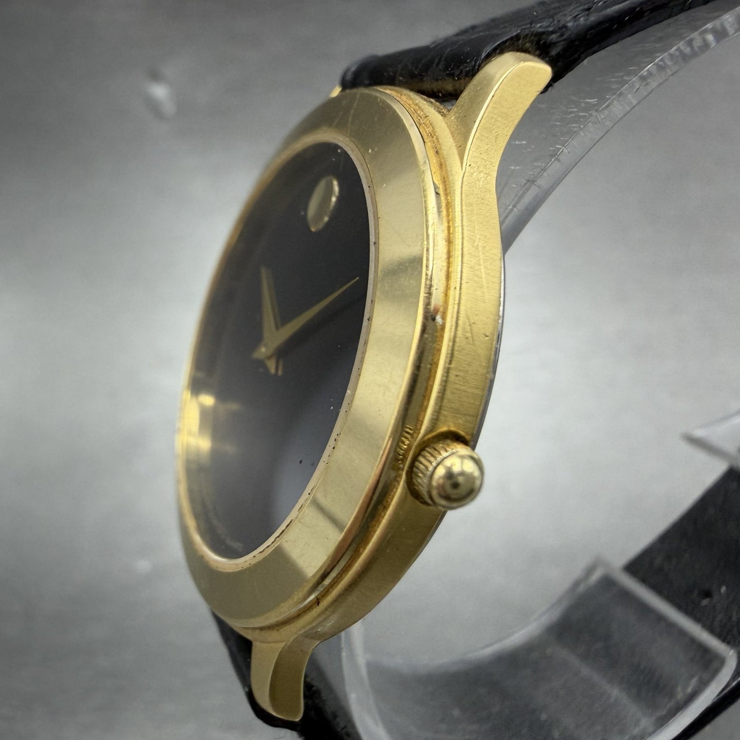 Movado Museum Watch Men 34mm Black Dial Gold Tone Round 87-D1-844 New Battery3