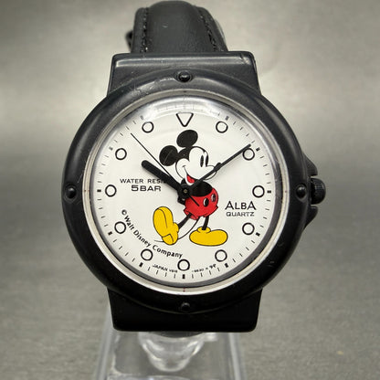 Seiko ALBA Mickey Watch Women 32mm White Dial Black Tone Round V515-6210 New Bat0