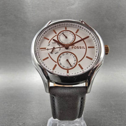 Fossil Watch Women 40mm White Dial Silver Tone Daydate Round BQ3199 New Battery5