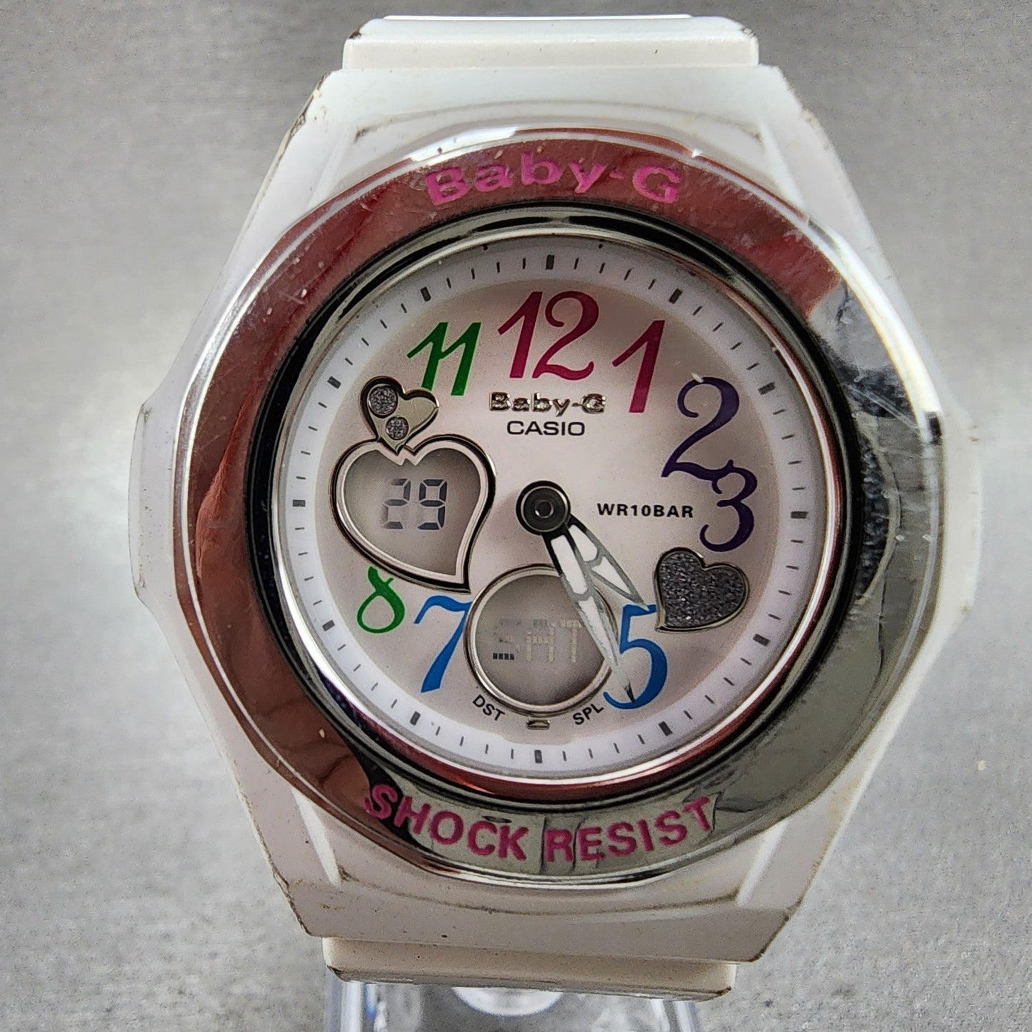 Casio BabyG Watch Women 38mm White Dial White Case Round BGA101 New Battery B!1