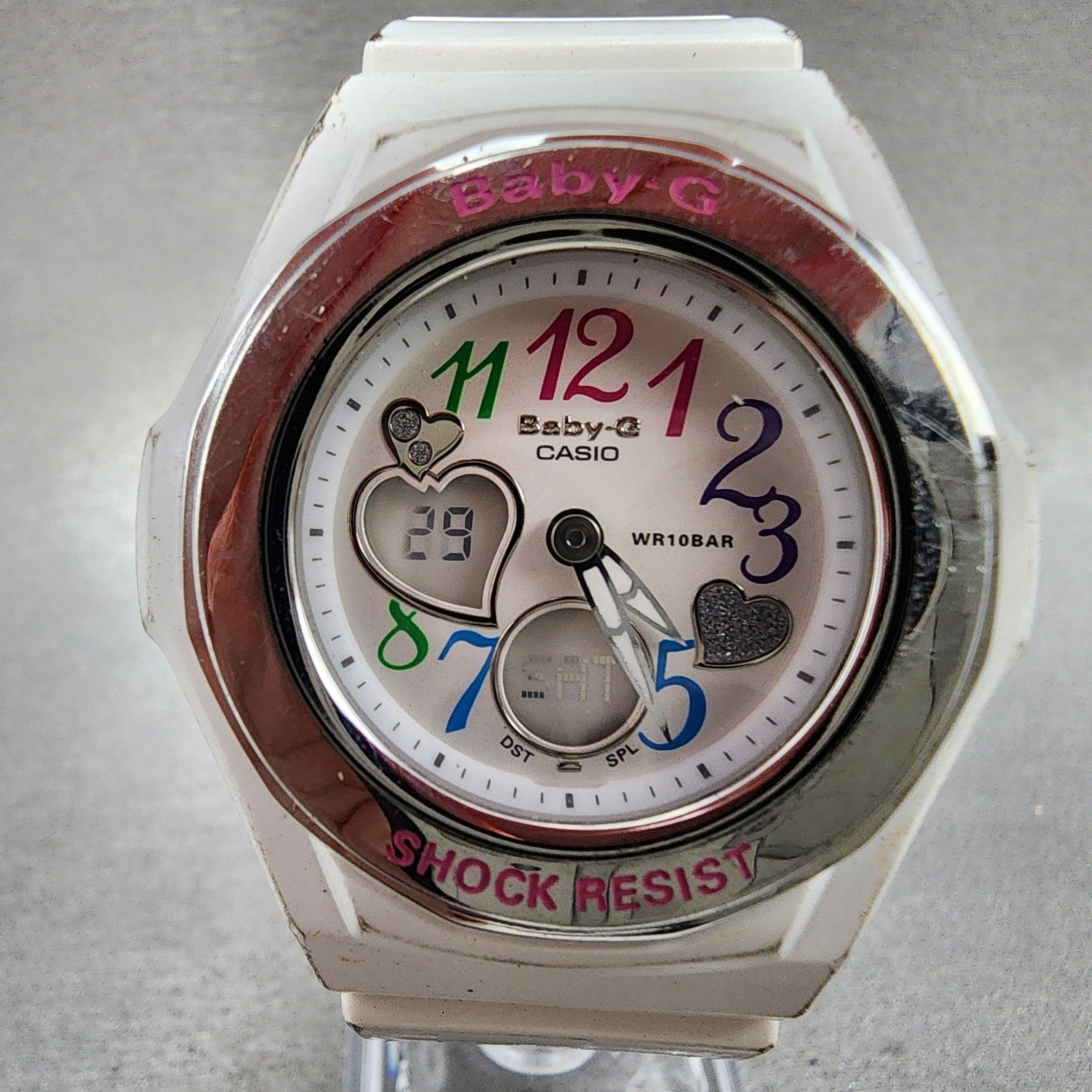 Casio BabyG Watch Women 38mm White Dial White Case Round BGA101 New Battery B!1