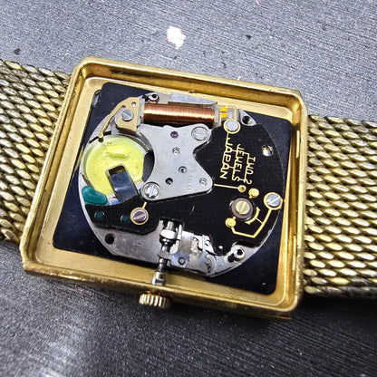 Seiko Tank Watch Men 26mm Black Dial Gold Tone Rectangle 7430-5160 PARTS11